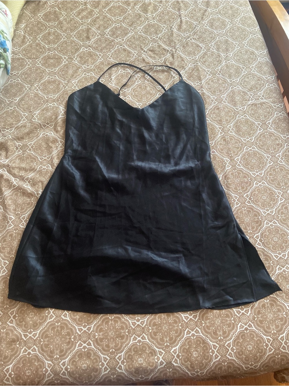 Victoria's Secret Black Satin mini intimate  sleep wear with Crisscross Straps